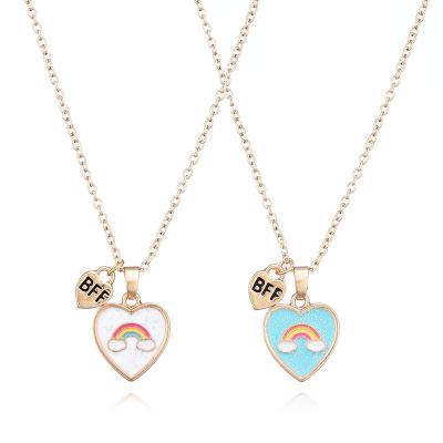 China Fashion Friendly Cute Chain Rainbow Cloud Pattern Rainbow Sister Best Friend RTS Girls Teen Necklace for sale