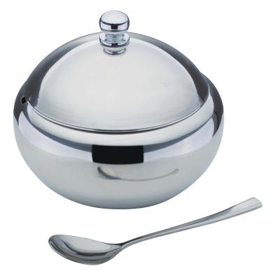 China High Quality Steamable Mirror 201# Satin Finished Single Wall Sugar Bowl With Lid 460-560ml With Metal Lid for sale