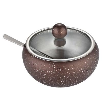 China High Quality Steamable 201# Marbled Finish Single Wall Sugar Bowl With Lid 230-460-560ml With Glass Lid for sale