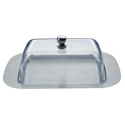 China Steamable High Quality 201# Satin Finished Single Wall Butter Dish With Plastic Lid for sale