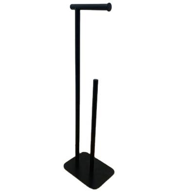 China Modern Black Toilet Paper Holder Stand Bathroom Toilet Paper Roll Holder Stand With Reservation Standing Toilet Paper Holder With Storage for sale