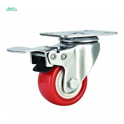 China swivel & 2 Inch Rigid Heavy Duty Orange PU Galvanized Industrial Plate Brake Caster for sale