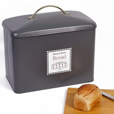 China Gray Color Large Capacity Rectangular Kitchen Storage Decal Metal Bread Bin Viable Bin for sale