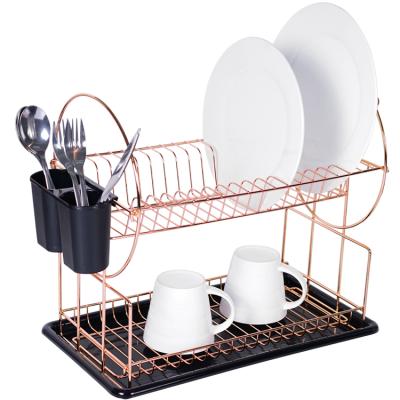 China Sustainable 2 Tier Kitchen Dish Drainer Dish Drying Rack With Removable Cutlery Rack And Tray for sale