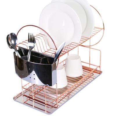 China Sustainable 2 Tier Kitchen Dish Drainer Dish Drying Rack With Removable Stainless Steel Cutlery Rack And Tray for sale