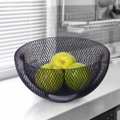 China Good Quality Kitchen Storage Product Sustainable Steel Mesh Fruit Bowl Black Color for sale