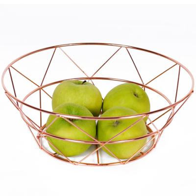 China Kitchen Viable Decorative Bowl Fruit Basket Rose Gold Plated Iron Wire Vegetable Drain Basket for sale