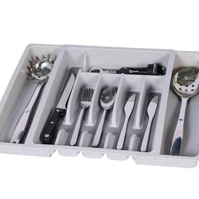 China Food Safe Touch BPA Free Plastic Kitchen Drawer Expandable Cutlery Tray Organizer for sale