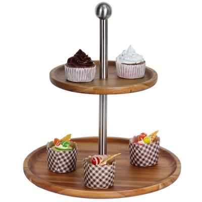 China Easy to Install / 2 Tier Cake Display Stand Bamboo Material Cupcake Serving Holder Wedding Party Clean for sale