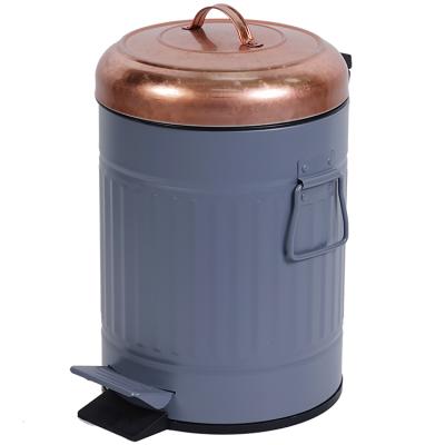 China Durable Classic Metal Style Roman Round Shape Powder Coated Metal Waste Bin Foot Operated Outdoor Dust Bin for sale