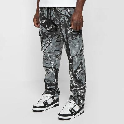 China wholesale Anti-wrinkle fashion cargo pants loose fit hip hop pants black cotton custom printing oversized men's cargo pants for sale