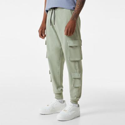 China Wholesale High Quality Custom Made High Quality Jogger Sportswear White Green Anti-wrinkle Gym French Terry Cargo Sweatpants For Men for sale