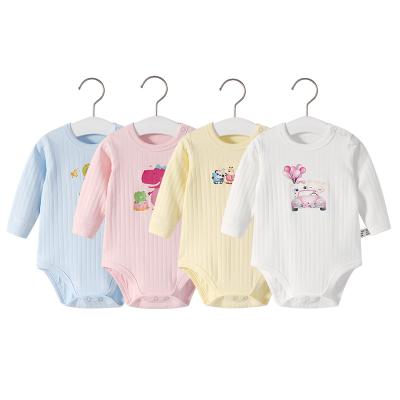 China Cute Spandex / Cotton 1pcs Baby Long Sleeve Pajamas 4 Color Printed Romper for sale