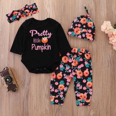 China Polyester/Cotton Baby Long Sleeve Letter Pumpkin Print Romper+Little Rose Sets Halloween Set Newborn Clothes for sale