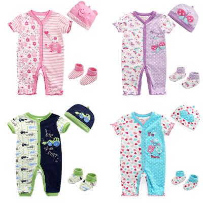 China Cute Organic Newborn Baby Sweater Romper Baby Romper+Socks+Hat 100% Cotton Fleece Pajamas Pajamas Set 100% Short Sleeve Set for sale