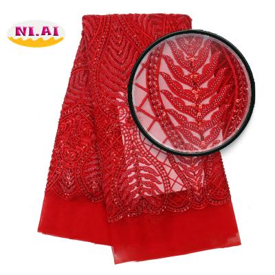 China Sustainable Nigerian Yoruba Fabric Luxury Embroidered New Arrival Handmade 100% Handmade Lace for sale