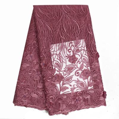 China Viable Plum Color Wedding Dress India Embroidered Net Bridal Lace Fabric for sale