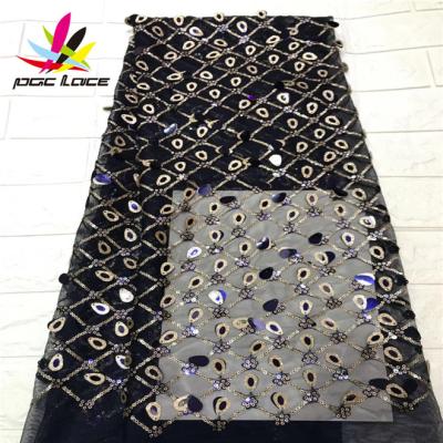 China Nigerian Viable Lace Fabric 2018 New Design Lace Fabric With Sequins For Apparel NI1072 for sale