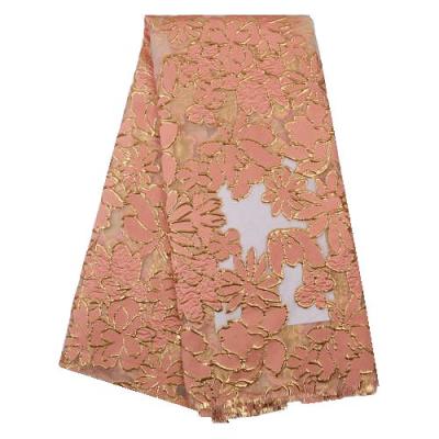 China High quality viable new arrival African lace fabrics brocade feather lace jacquard lace fabric for Nigeria Asoebi for sale