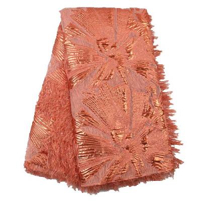 China Viable Newest Design Brocade African Lace Fabric Soft Jacquard Brocade Lace With Feather for sale