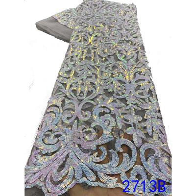 China Hot Selling Silver Viable 5 Yards Wedding Party Dresses Sequins Lace Up Fabrics for sale