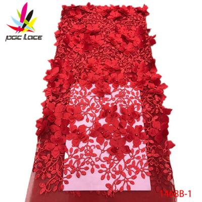 China Viable high quality 3d flower with African french embroidery beading lace net lace fabric XZ1468B for sale