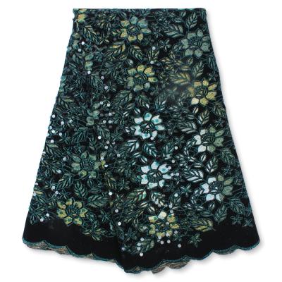 China Wholesale Viable African Green Sequin Lace Fabric Velvet Lace Fabric High Quality African Green Lace Fabric High Quality For Nigeria Wedding Sewing XZ4339B for sale