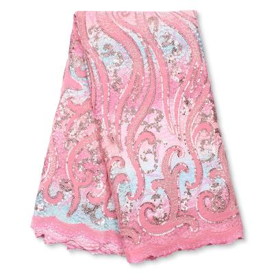 China Nigerian lace fabric new arrivals velvet lace fabric sequins fabric African net pink velvet lace fabric for woman sewing XZ4167B for sale