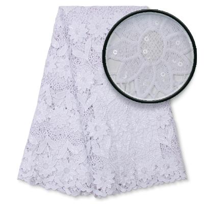 China New Viable Fashion African Guipure Net Rope Lace Fabric Milk Silk White Nigerian Water Soluble Rope Lace Fabric For Dress Sewing for sale