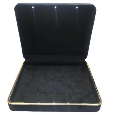 China Hot Selling Eco-friendly Large LED Black Jewelry Packaging Box For Big Size Velvet Led Flocking Set Gift Box for sale