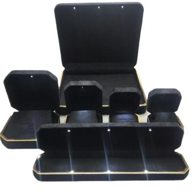 China Elegant Luxury Leather&suede Insert Ring Box Custom Logo Suede Jewelry Necklace Earring Boxes With Light for sale