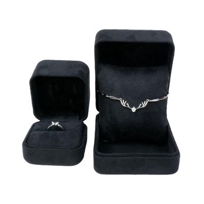 China High Quality Handmade Black Faux Suede Jewelry Ring Box Customized Logo Jewelry Set Box Packaging With Pendant Ring Box Made In China for sale