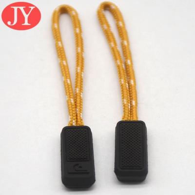 China Black+Yellow Nickel Free Custom Plastic Zipper Pullers Pulls For Outdoor String Backpack Zipper Pull for sale