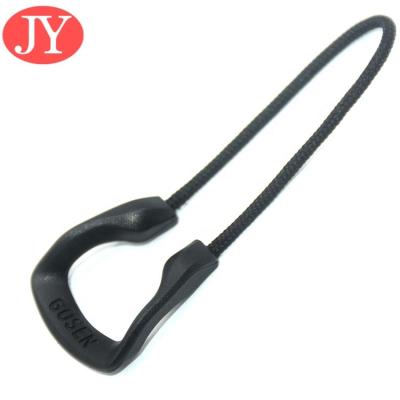 China Jiayang Nickel Free Customized TPU String Zipper Pullers Black Color Rope Decorative Zipper Pulls Zipper Pulls Kids For School Bags for sale