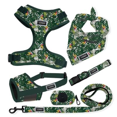 China Dogs Fashion Soft Comfortable Neoprene Eco Friendly Material Accessories Sets Dog Custom Print Adjustable Dog Harness for sale