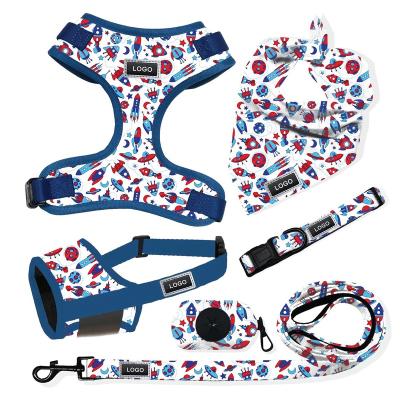 China Dogs 2022 Custom Neoprene Dog Harness New Pet Supplies Dog Harness Collar Bandana Bow Tie Dog Leashes for sale