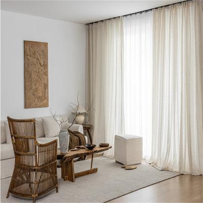 China High Quality Stripe Linen Sheer Voile Grommet Curtain Semi Blackout Blackout Sheer Curtains For Home for sale