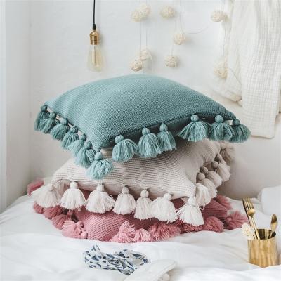 China Anti-Static Hand - Woven Blue Custom Lace Tassel Cover Cushion Boho Seat Sofa 45X45 Cushion Covers Decorative for sale