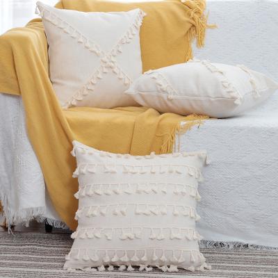 China New Arrival Simplicity Ins Style Anti-Static Cotton And Canvas With Tassels Bed Cushion Cushion Cover for sale