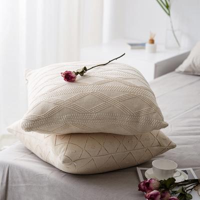 China Solid Color Anti-Static Sofa Pillowcase Wool Knitted Home Square Cushion Cover Without Core for sale