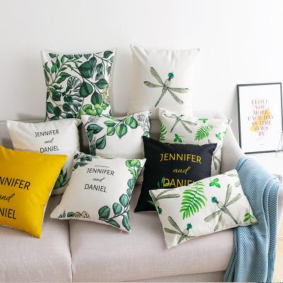 China Homestay Anti-Static Art Pillowcase Linen Cushion Cover Summer Style Green Plants for sale