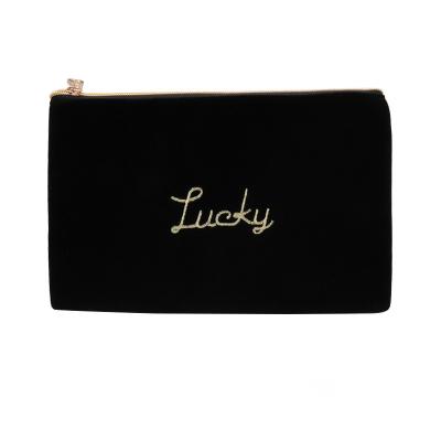 China Custom Made Luxury Travel Zipper Pouch Closure Fashion Beauty Fashion Velvet Velvet Pouch Cosmetic Bags for sale