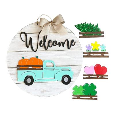 China Wooden Christamas Decoration Home Cardboard Car Christmas Decoration Wreath Christmas Door Ornaments for sale