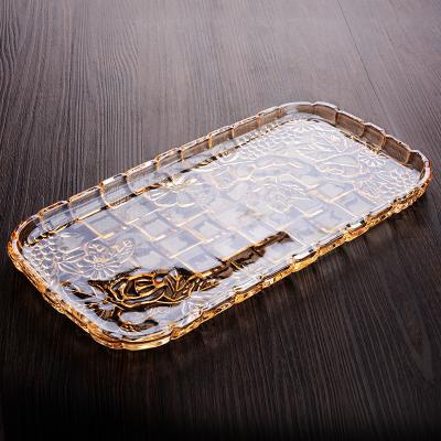 China Creative Enamel Crystal Glass Tea Cake Dessert Tray Decorative Rectangular Glass Serving Tray Viable Wholesale Hot Sale Christmas Gifts for sale