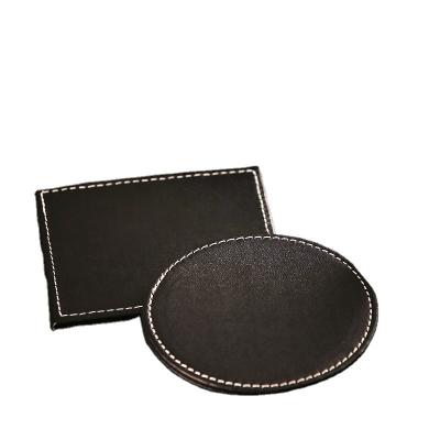 China European Style Non-slip Bar Mat Premium Quality Black Leather Durable Carpet Cocktail Coaster Thickening Creative Leather Set for sale