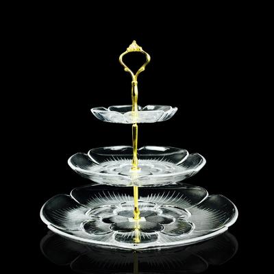 China Disposable Round Clear Decorative Glass Cake Stand Set Plate Buffet Dessert Stand For Wedding Party Fruit Dessert Salad Cheese Candy for sale