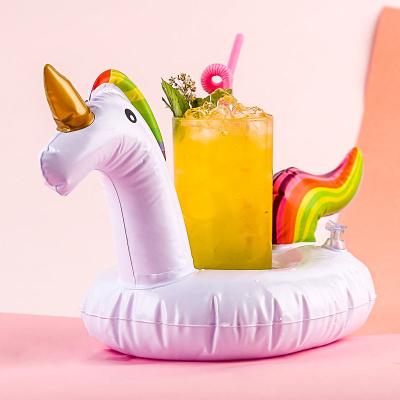 China Sustainable Inflatable Unicorn Drinking Cup Coasters Floats Swim Stand For Poolside Party for sale