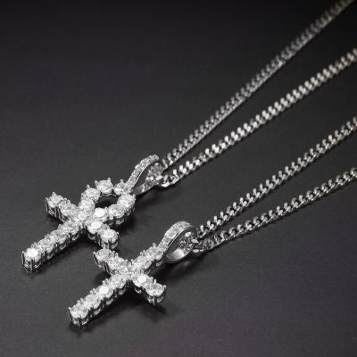 China Fashion Cross Necklace Environmental Friendly Pendant Gold Plated Clavicle Chain Inlaid Zircon Cross Pendant Necklace For Men for sale