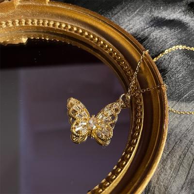 China Fashionable Simple Diamond Hollow Butterfly Necklace Gold Plated Stainless Steel Butterfly Necklace For Women for sale