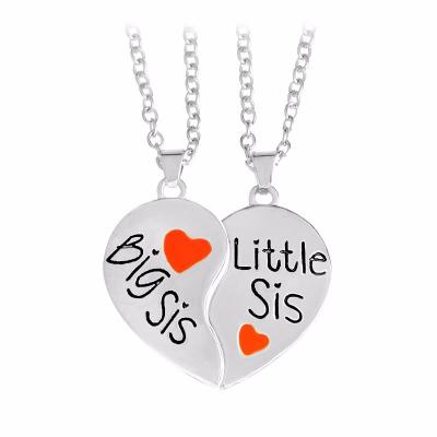 China Environmental Protection 2pcs Heart Shape Necklace Big Sis Little Sis Love Heart Stainless Steel Pendant Necklace For Women for sale